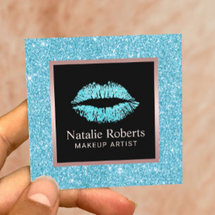 Carte De Visite Carré Parties scintillant turquoise Lips Beauté Salon Ar
