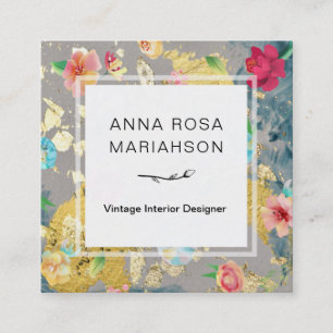 Carte De Visite Carré Parties scintillantes florales modernes vintages