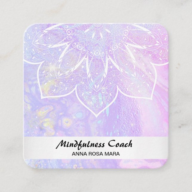 Carte De Visite Carré *~* Pastel Code QR Abstrait Mandala Reiki Yoga (Devant)