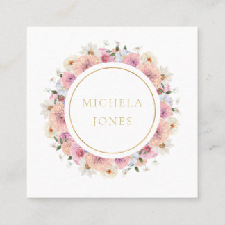 Carte De Visite Carré Pastel Floral Womens Elégant Designer Circle