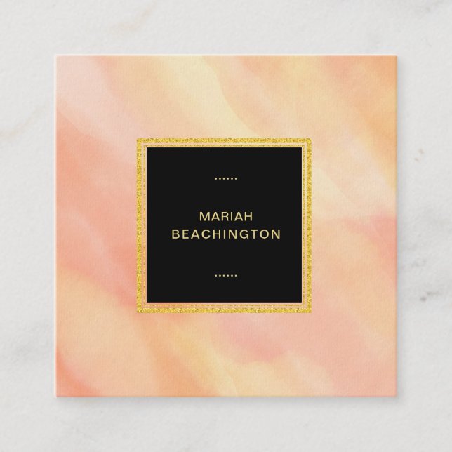 Carte De Visite Carré *~* Pastel Peach Abstrait Brushstrokes Girly (Devant)