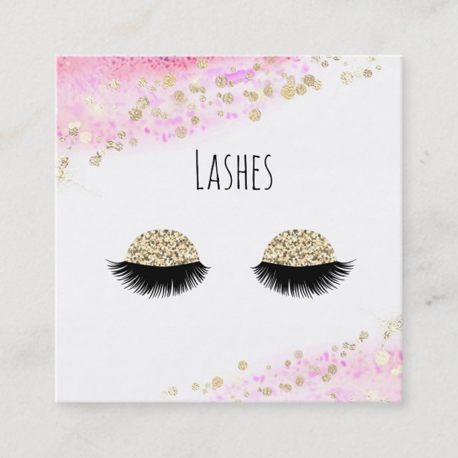 Carte De Visite Carré *~* Pastel Pink Gold GlitterAbrégé Lashes (Devant)