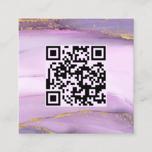 Carte De Visite Carré Pastel Purple Gold Edges QR Code Minimaliste Chic