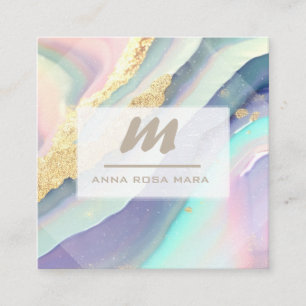 Carte De Visite Carré *~* PASTEL Rainbow Marble QR Luxe Initial AP66