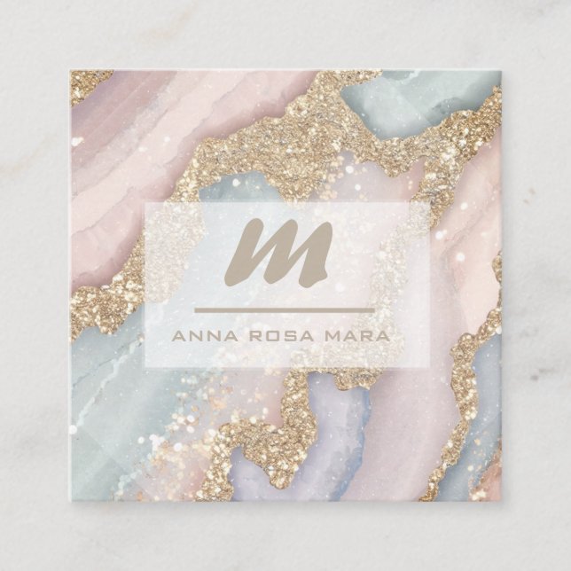 Carte De Visite Carré *~* PASTEL Unicorn Rainbow QR Luxe Initial AP66 (Devant)