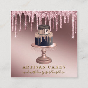 Carte De Visite Carré Pâtisserie Chef Rose Parties scintillant or Carré