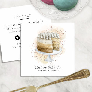 Carte De Visite Carré Pâtisserie de gâteaux personnalisés Tan, paillette