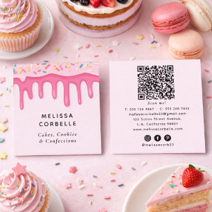 Carte De Visite Carré Pâtisserie Douce Gouttes de Crème Sprinkles Code Q