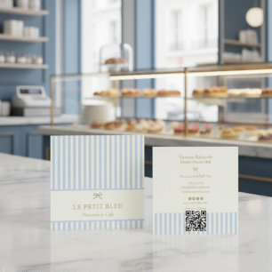 Carte De Visite Carré Patisserie QR Boulangerie Française Rayures Bleues