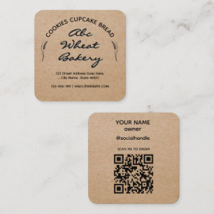 Carte De Visite Carré Pâtisserie Rustique Kraft Cottage