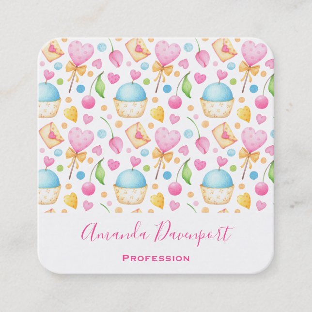 Carte De Visite Carré Patters de Hearts and Muffins (Devant)