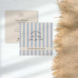 Carte De Visite Carré Pays Boulangerie Bleu rayé Logo rayé