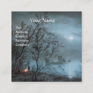 Carte De Visite Carré PAYSAGE ROMANTIQUE de NOCTURNE EN papier BLEU de