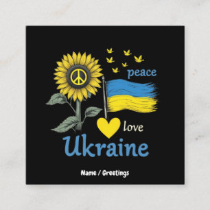 Carte De Visite Carré Peace Love Ukraine Drapeau de tournesol stand avec