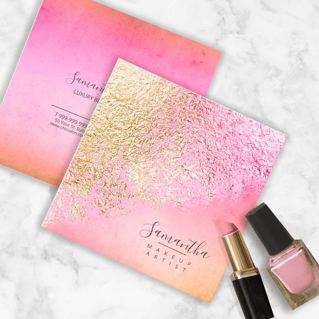 Carte De Visite Carré Peach Abstrait Gold Peach ID775 (Créateur téléchargé)