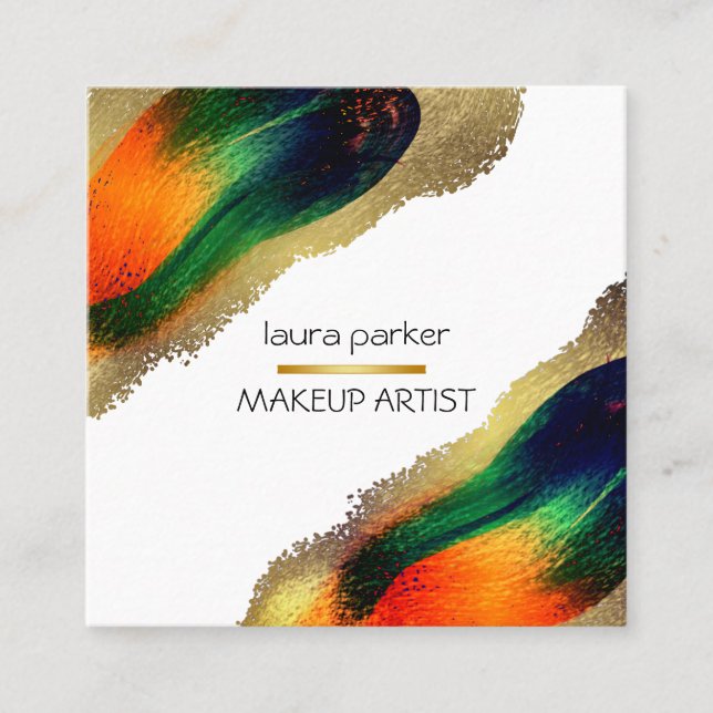 Carte De Visite Carré Peacock Elegant Abstrait Gold Parties scintillant  (Devant)