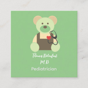 Carte De Visite Carré Pédiatre - teddy - stéthoscope  