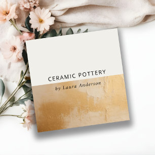 Carte De Visite Carré Peinture à l'huile d'or beige peinte artistique cl