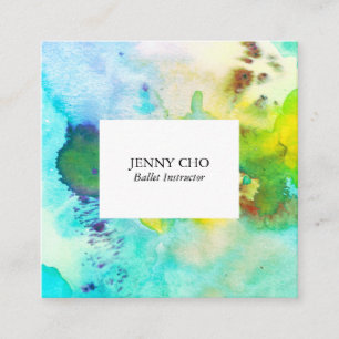 Carte De Visite Carré Peinture à texture aquarelle bleu vert