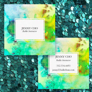 Carte De Visite Carré Peinture à texture aquarelle verte