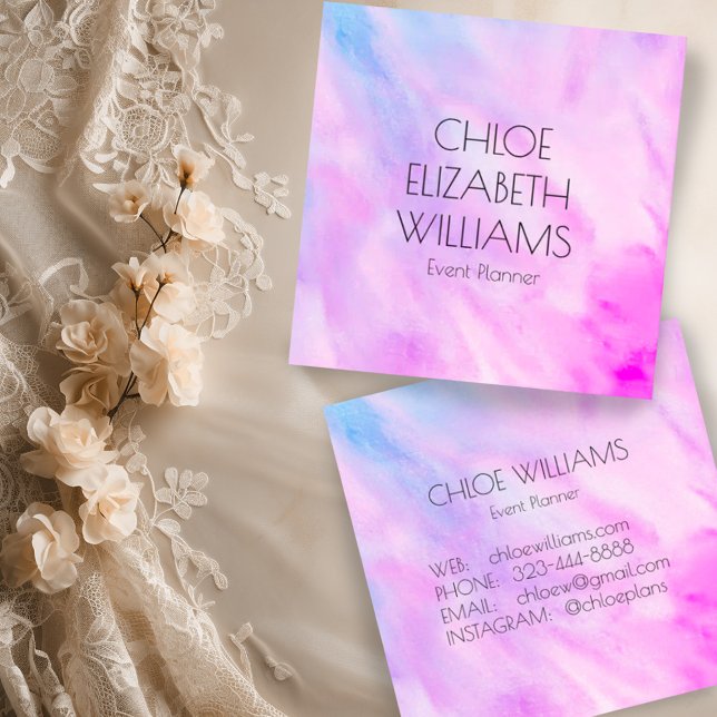 Carte De Visite Carré Peinture bleu doux violet Abstraite Aquarelle (Beautiful custom watercolor square business cards)
