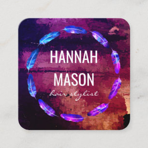 Carte De Visite Carré Peinture expressive / Embellistage de plumes