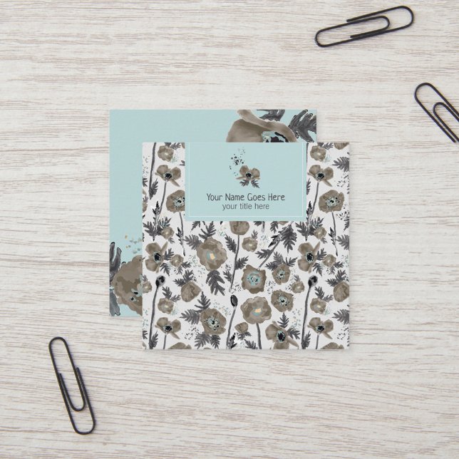 Carte De Visite Carré Pépies Aquarelle Motif Floral (Poppies Watercolor Floral Pattern Square Business Card from Studio Posies.)