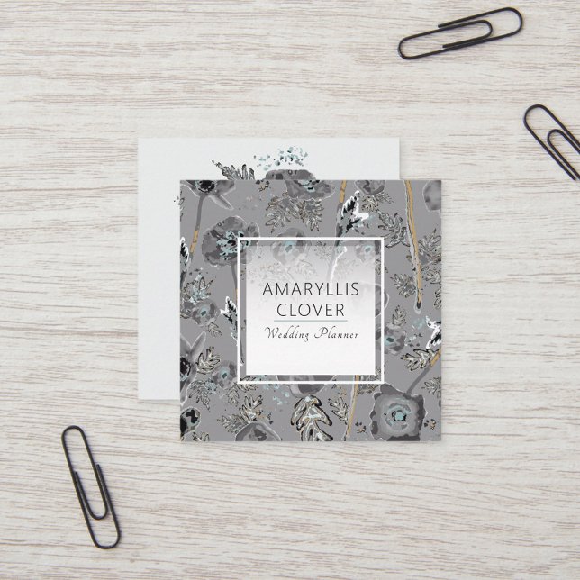 Carte De Visite Carré Pépies Aquarelle Motif Floral (Poppies Watercolor Floral Pattern Square Business Card from Studio Posies.)