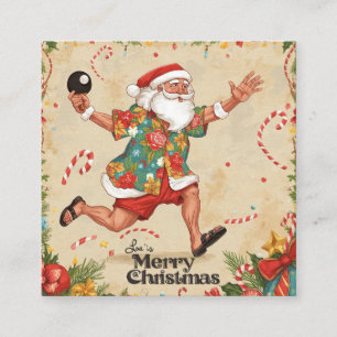 Carte De Visite Carré Père Noël jouant au ping pong dans une chemise haw