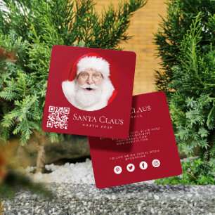 Carte De Visite Carré Père Noël rouge foncé au pôle Nord Code QR personn