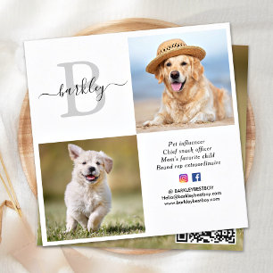 Carte De Visite Carré Personnalisé 3 Photo Médias sociaux QR Code Monogr