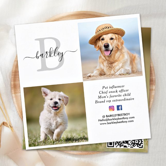 Carte De Visite Carré Personnalisé 3 Photo Médias sociaux QR Code Monogr (Créateur téléchargé)