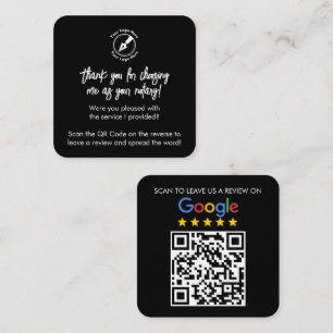 Carte De Visite Carré Personnalisé Black Google critique QR Code Merci N
