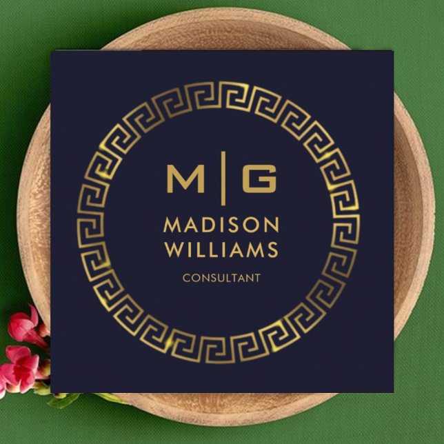 Carte De Visite Carré Personnalisé bleu marine noir et or professionnel (Custom Dark Navy Blue Black And Gold Professional Square Business Card)