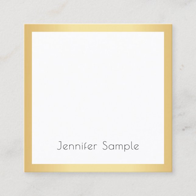 Carte De Visite Carré Personnalisé Moderne Professionnel Élégant Or Blan (Devant)