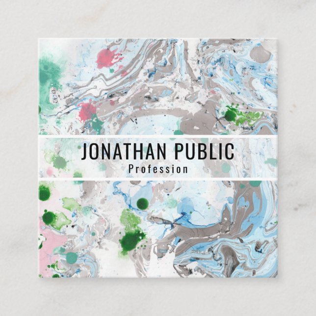 Carte De Visite Carré Personnalisé rose bleu vert tendance Art moderne A (Devant)