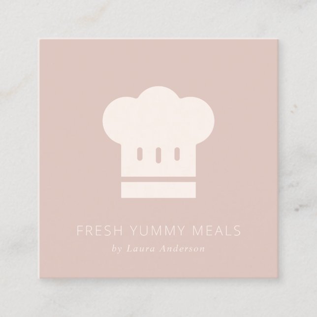 Carte De Visite Carré Petit Dusky Blush Rose Pink Chef Casquette cuisine (Devant)