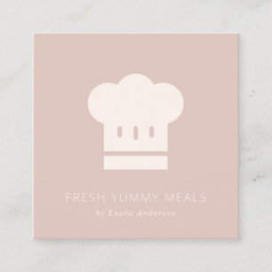 Carte De Visite Carré Petit Dusky Blush Rose Pink Chef Casquette Restaur