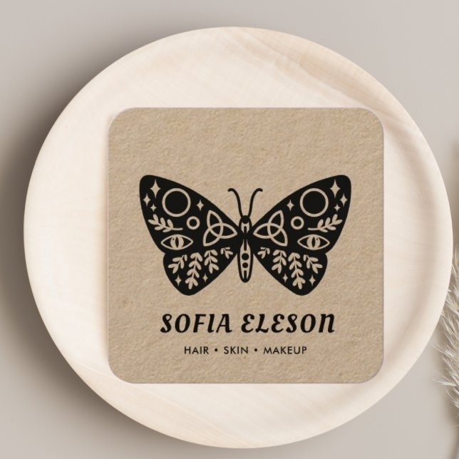 Carte De Visite Carré Petit Papillon noir cheveux et maquillage artisana (Créateur téléchargé)