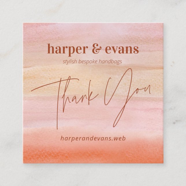 Carte De Visite Carré Petite entreprise Dusty Orange Merci d'aquarelle (Devant)