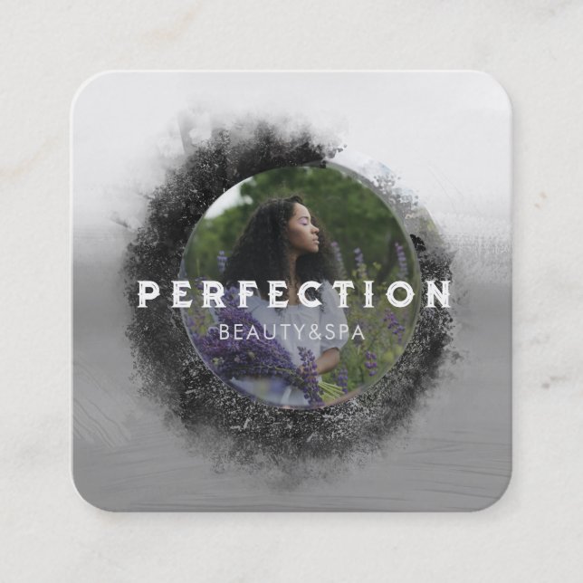 Carte De Visite Carré Photo cadre en cercle noir et blanc luxueux (Devant)