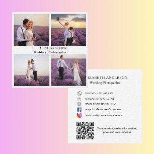 Carte De Visite Carré Photo collage blanc noir QR prime sur les médias s