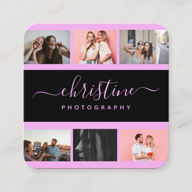 Carte De Visite Carré Photo Collage & Calligraphie Monogramme Photograph (Devant)