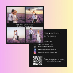 Carte De Visite Carré Photo collage noir blanc code QR médias sociaux