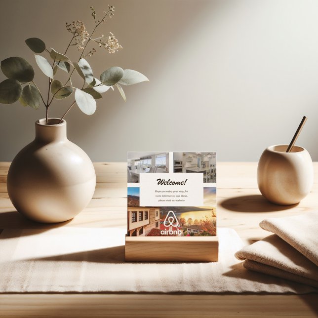 Carte De Visite Carré Photo de location de maison et logo Airbnb QR Busi (Welcome photo business card for your air bnb or house rental)