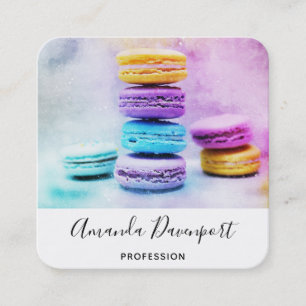 Carte De Visite Carré Photo de Macarons colorés