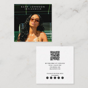 Carte De Visite Carré Photo d'Influenceur moderne Code QR Médias sociaux