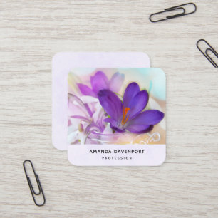Carte De Visite Carré Photo d'un joli Crocus de printemps violet