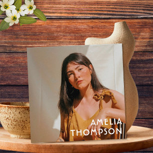 Carte De Visite Carré Photo Floral Vert moutarde Jaune Fleur Retro