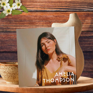 Carte De Visite Carré Photo Floral Vert moutarde Jaune Fleur Retro